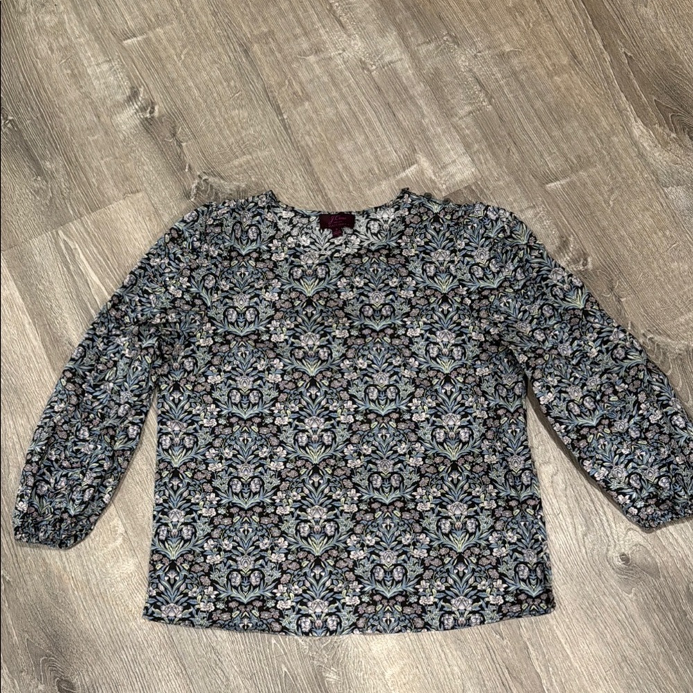 J. Crew Black and Blue Patterned Blouse